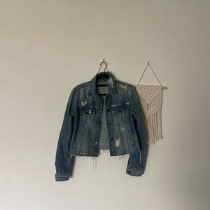 Veronica Beard Distressed Denim Raw Hem Button down jacket
